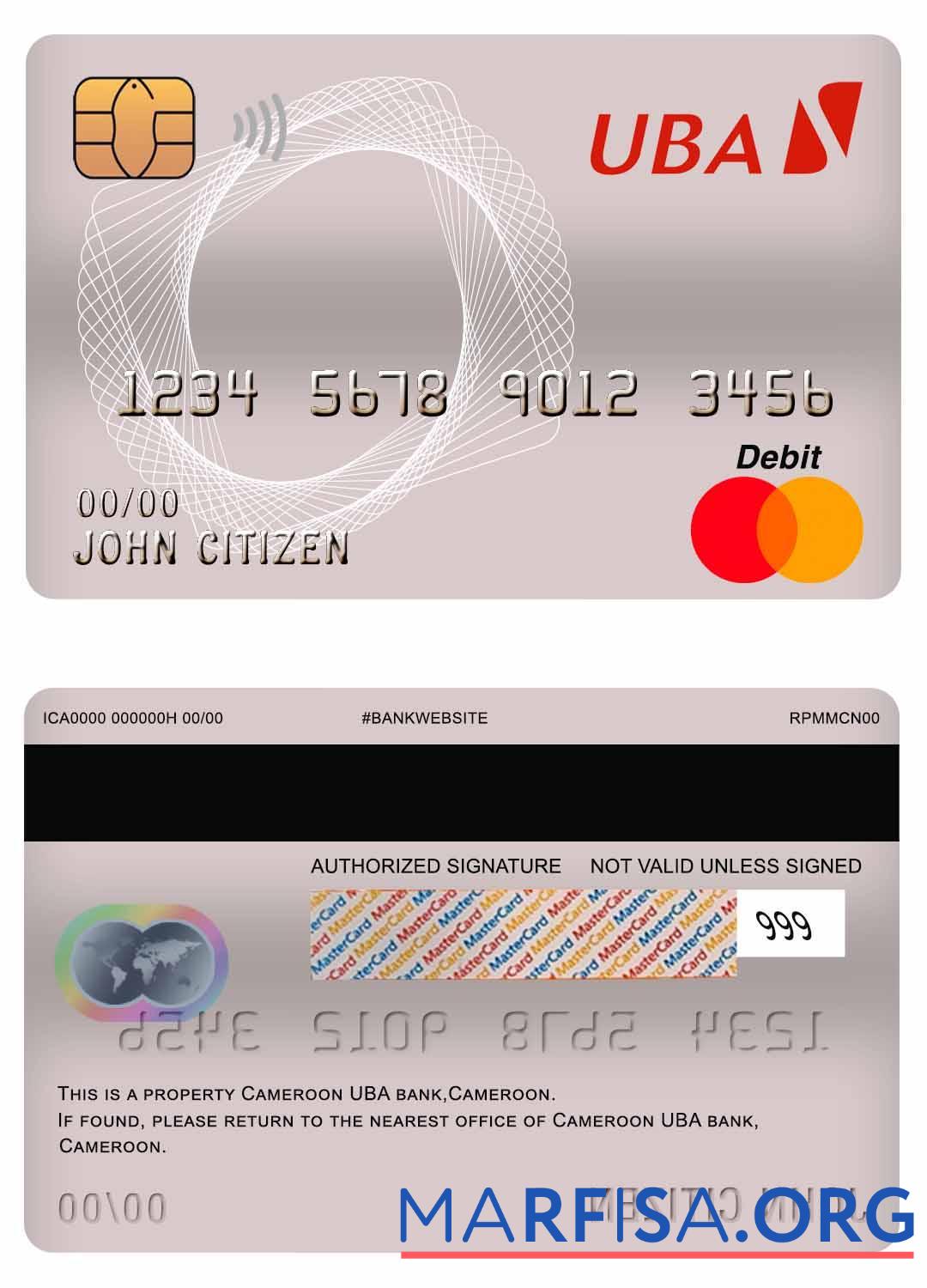 Blank Cameroon UBA bank master debit card example
